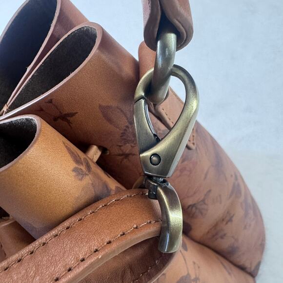 Sundance Made in Italy Brown Floral Leather Bucket Crossbody Bag RemoveableStrap - Picture 8 of 16
